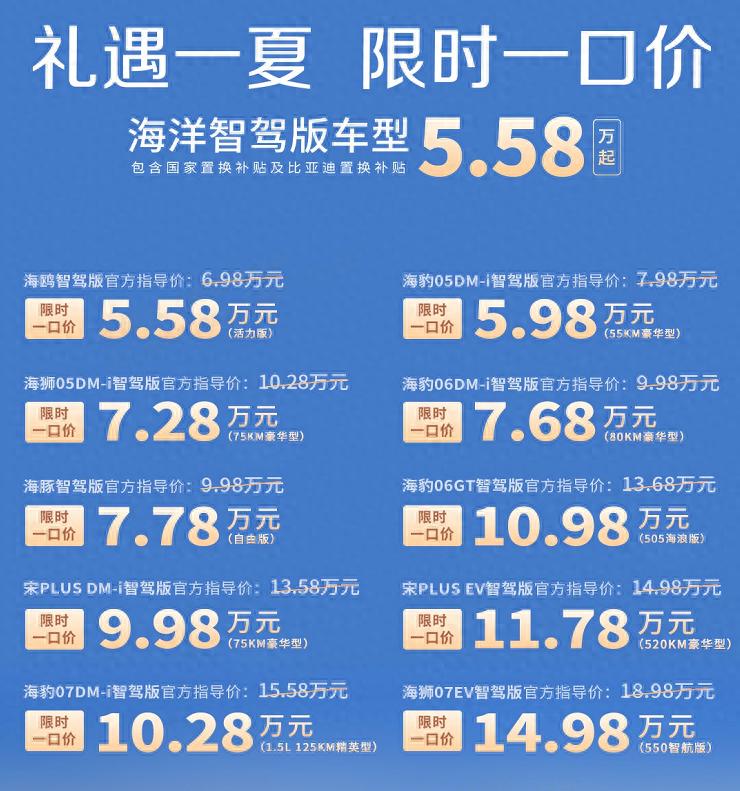 比亚迪限时一口价活动_比亚迪海洋网智驾版优惠_比亚迪补贴
